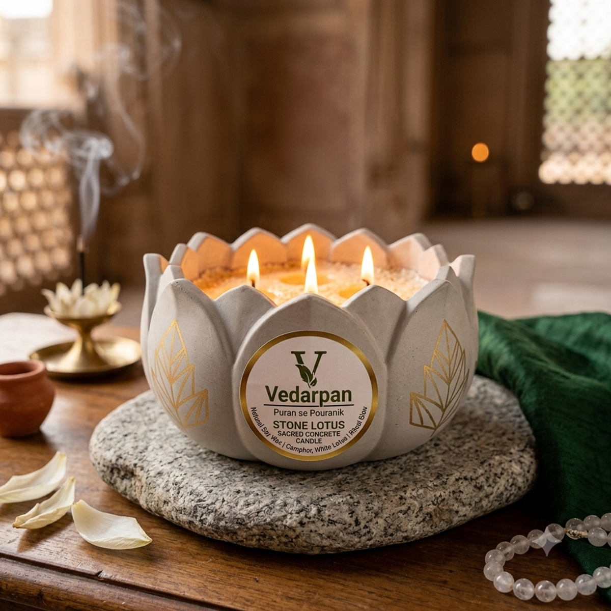 Vedarpan Stone Lotus Sacred Concrete Candle